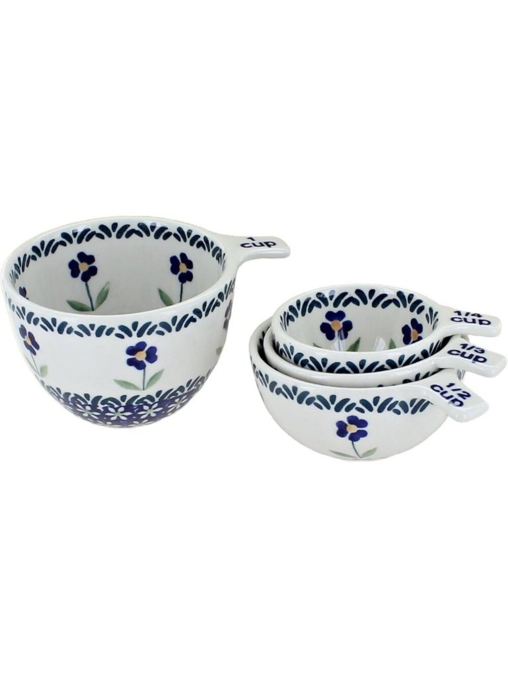 Blue Daisy Ceramic Measuring Cup Set - Nesting Bowls for Baking & Cooking